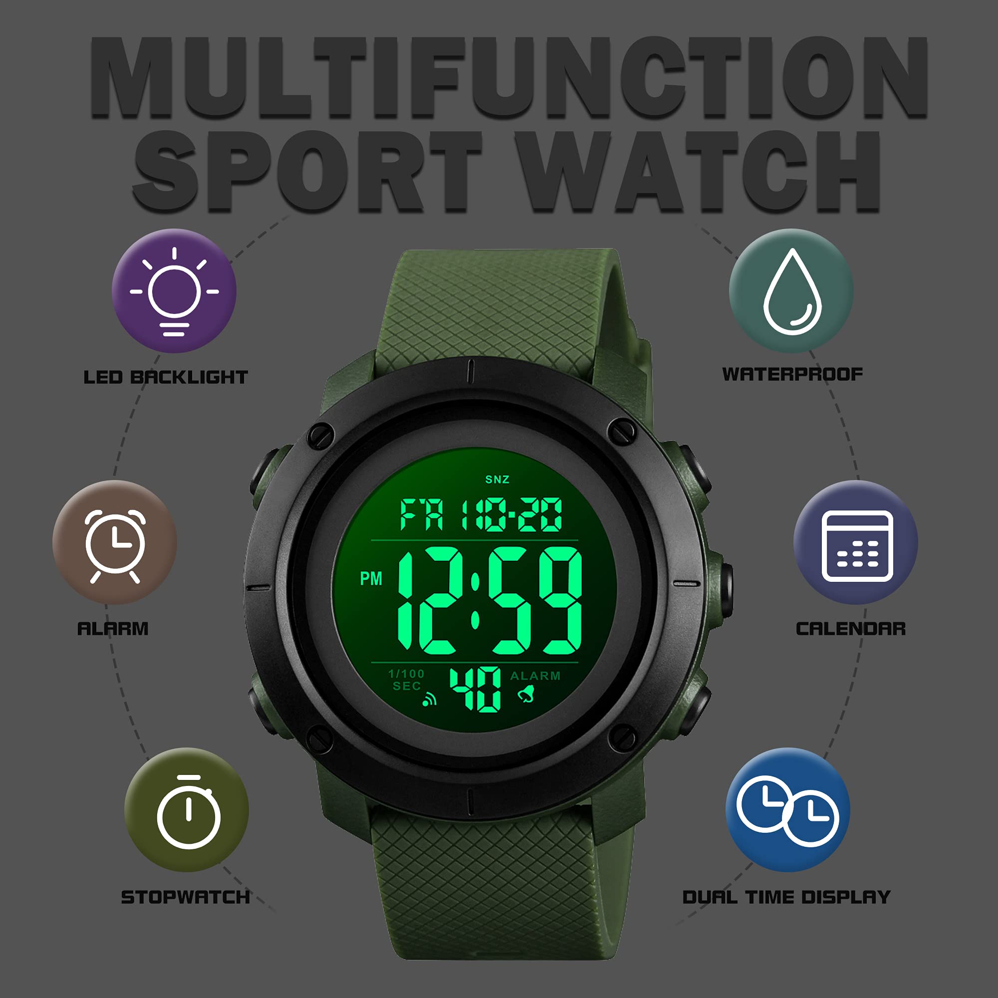 Foto 4 pulgar | Venta Internacional - Reloj Deportivo Findtime Digital Para Hombre, 5 Atm, Resistente Al Agua Con Led