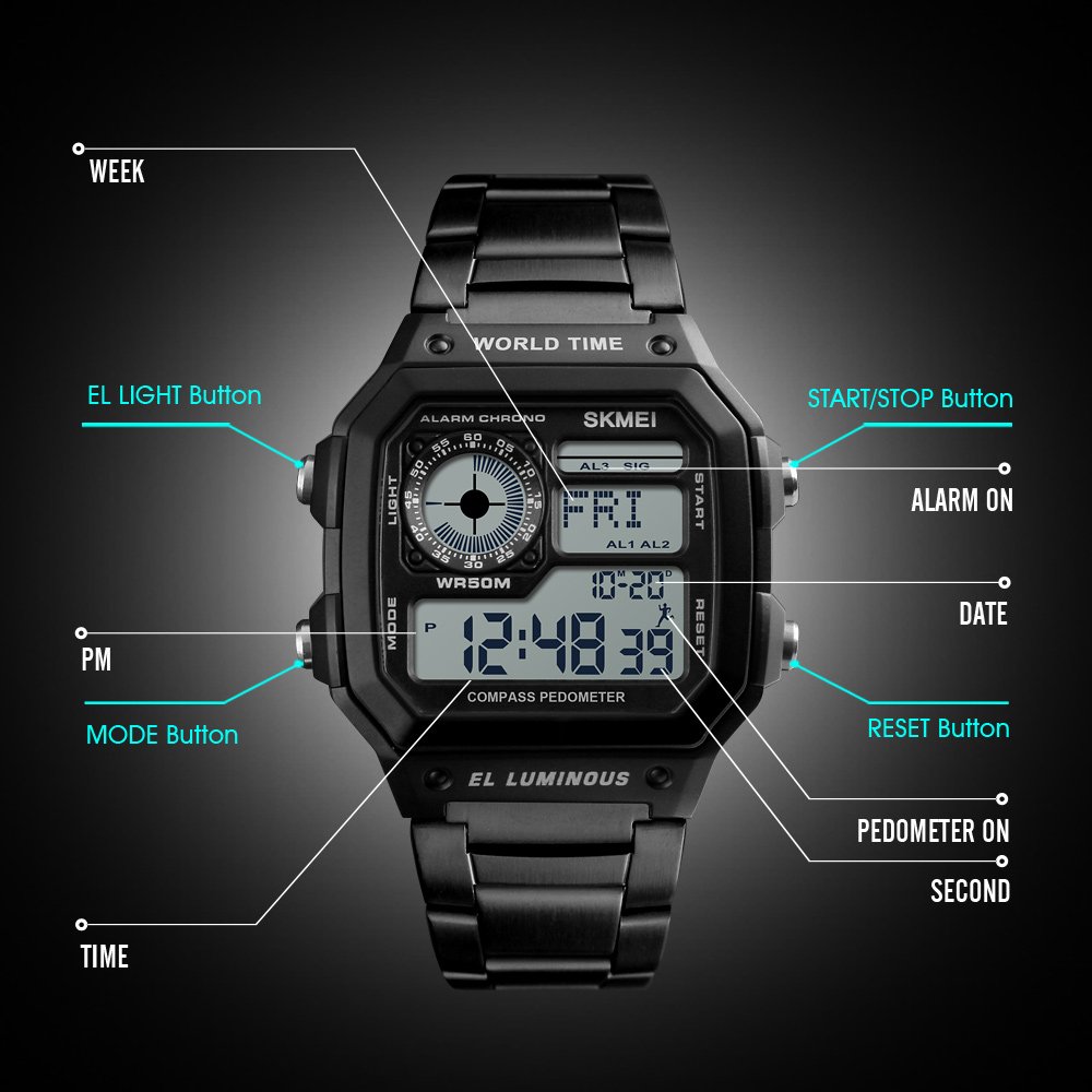 Foto 4 | Venta Internacional - Reloj Deportivo Yooten Word Time Con Alarma Digital De Doble Hora Para Hombre