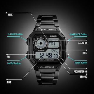 Foto 4 | Venta Internacional - Reloj Deportivo Yooten Word Time Con Alarma Digital De Doble Hora Para Hombre