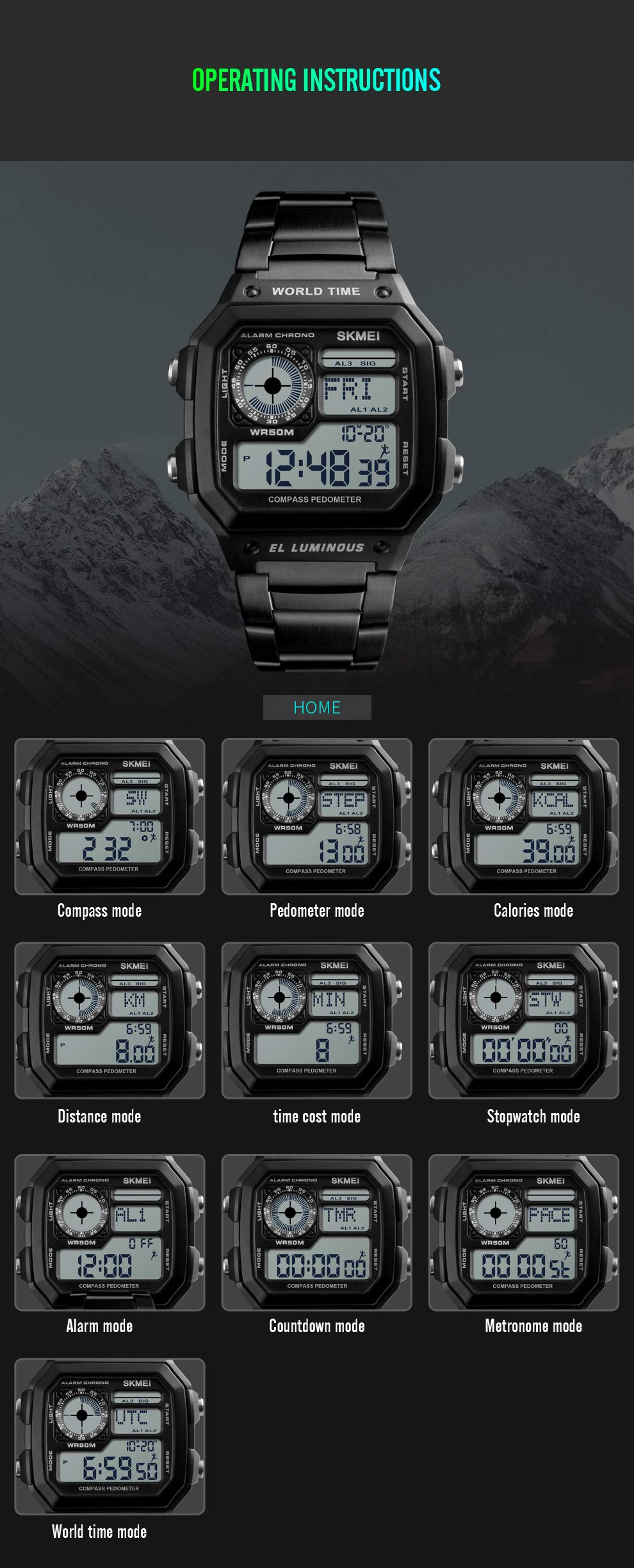 Foto 8 pulgar | Venta Internacional - Reloj Deportivo Yooten Word Time Con Alarma Digital De Doble Hora Para Hombre