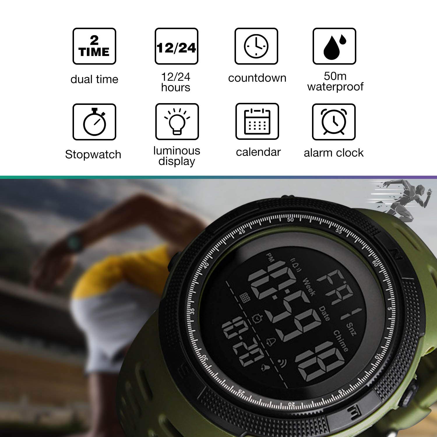 Foto 7 pulgar | Venta Internacional - Reloj Deportivo Digital Kavie Para Hombre, Impermeable, Estilo Militar