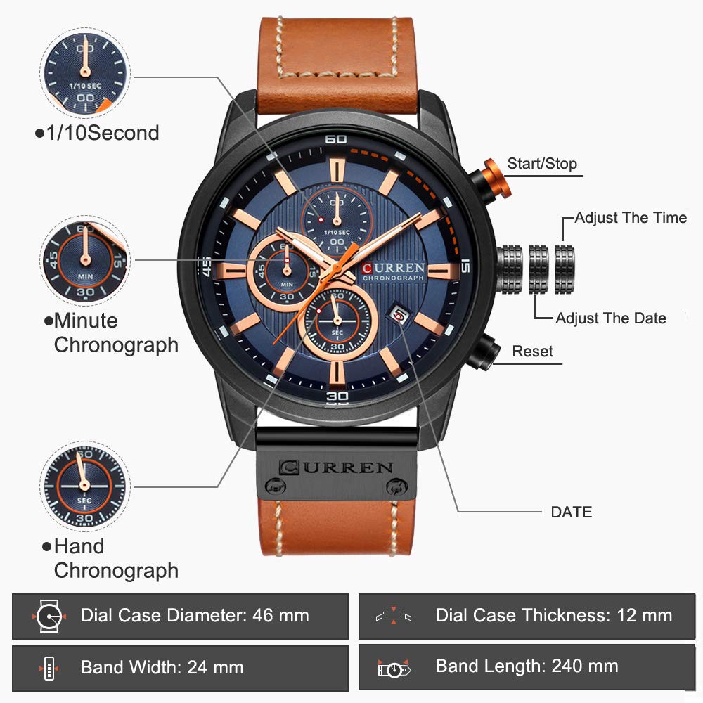Foto 3 pulgar | Venta Internacional - Reloj Gosasa Con Cronógrafo, Correa De Piel, Impermeable, 3 Barras, Para Hombre