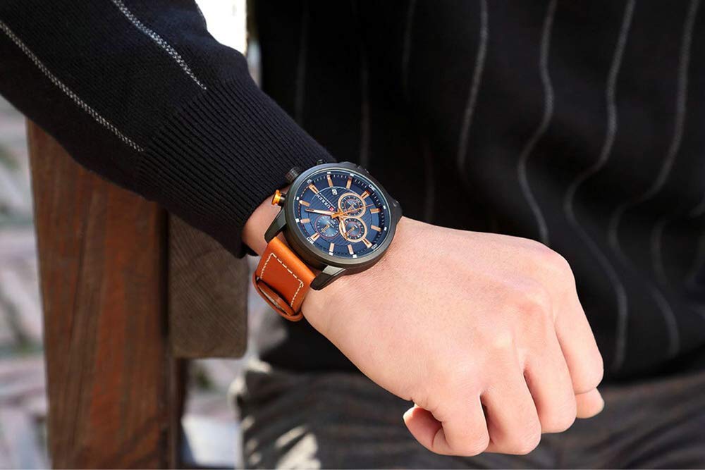 Foto 6 pulgar | Venta Internacional - Reloj Gosasa Con Cronógrafo, Correa De Piel, Impermeable, 3 Barras, Para Hombre