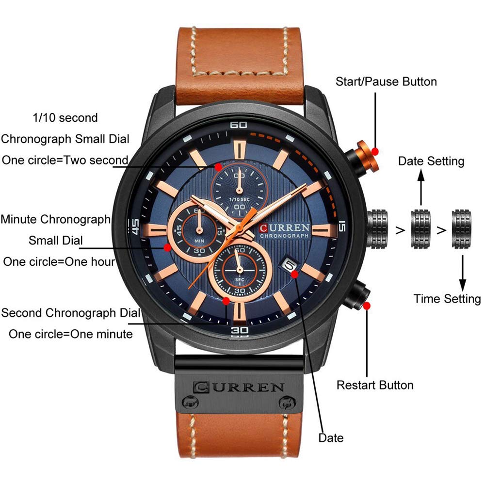 Foto 7 pulgar | Venta Internacional - Reloj Gosasa Con Cronógrafo, Correa De Piel, Impermeable, 3 Barras, Para Hombre