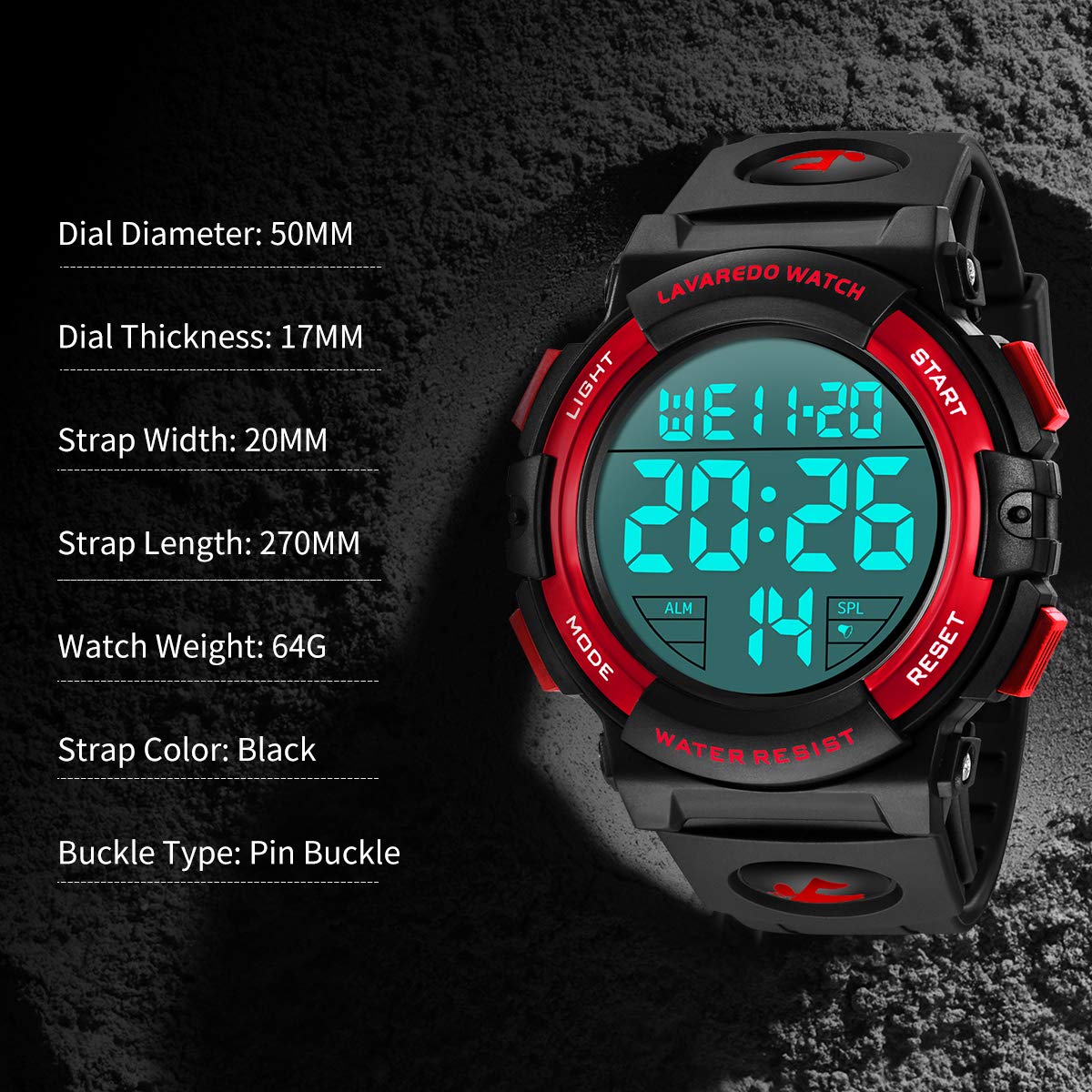 Foto 8 pulgar | Venta Internacional - Reloj L Lavaredo Lavaredo Digital Para Hombre A Prueba De Agua