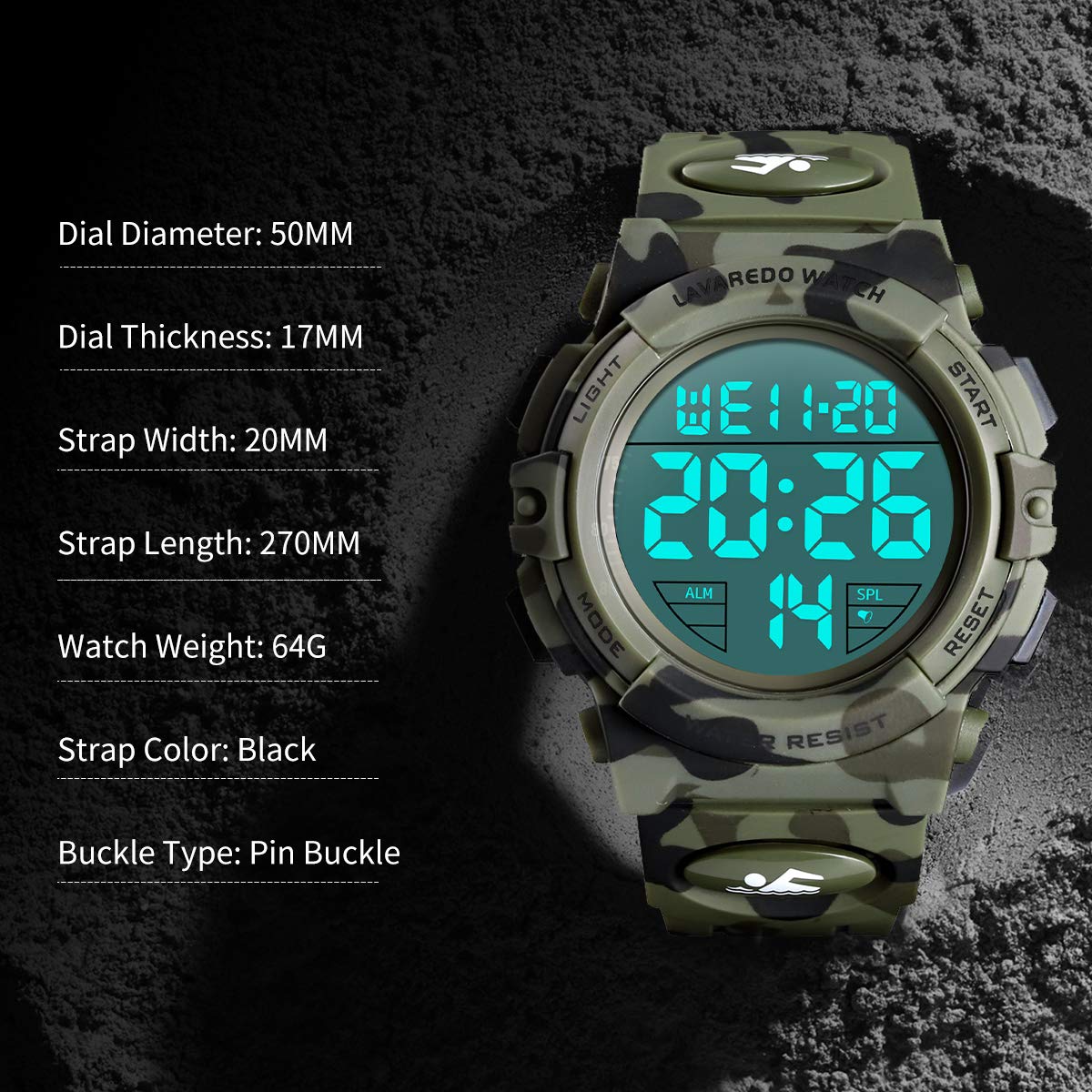 Foto 5 pulgar | Reloj Deportivo Digital LED Resistente al Agua 50m para Hombre