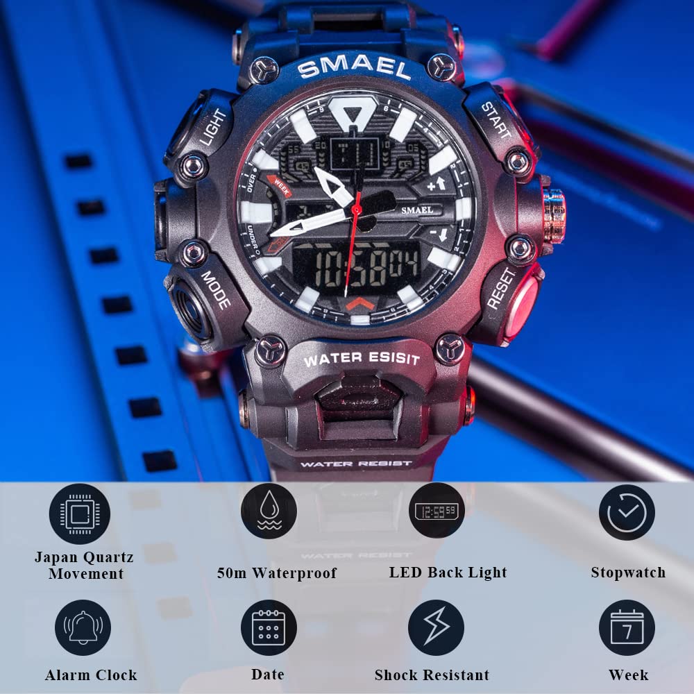 Foto 5 pulgar | Venta Internacional - Reloj Deportivo Smael Militar Digital Analógico Camuflaje Rojo Para