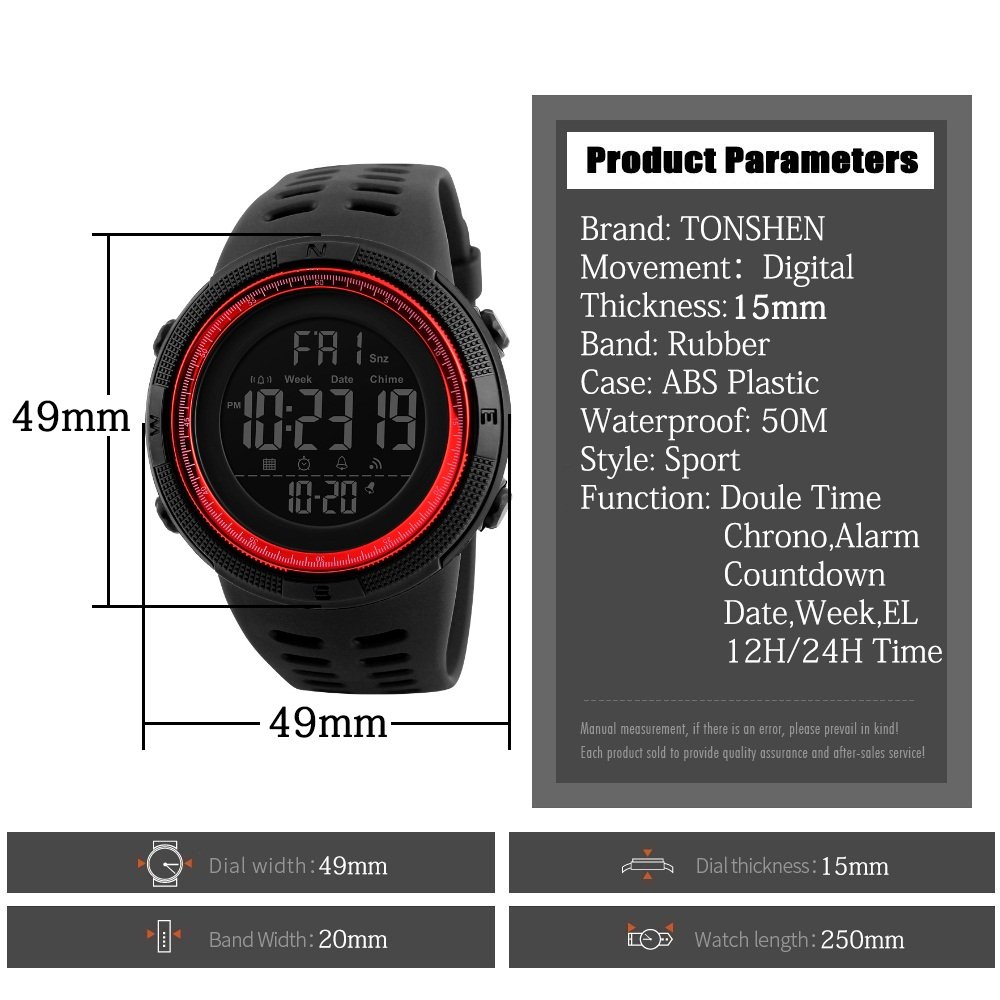 Foto 4 pulgar | Venta Internacional - Reloj Deportivo Tonshen Digital Impermeable 50 M Led Para Hombre