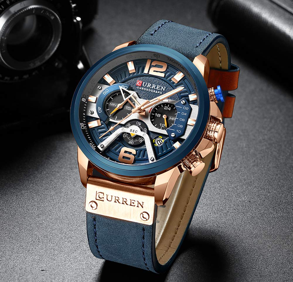 Foto 6 pulgar | Venta Internacional - Reloj Crrju, Vestido A La Moda Para Hombre, Cuarzo, Cronógrafo, Piel Azul