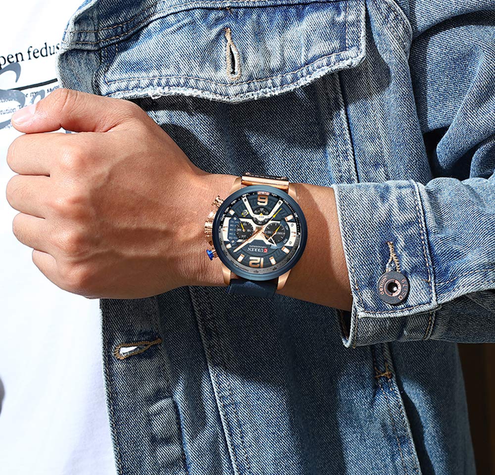 Foto 6 | Venta Internacional - Reloj Crrju, Vestido A La Moda Para Hombre, Cuarzo, Cronógrafo, Piel Azul