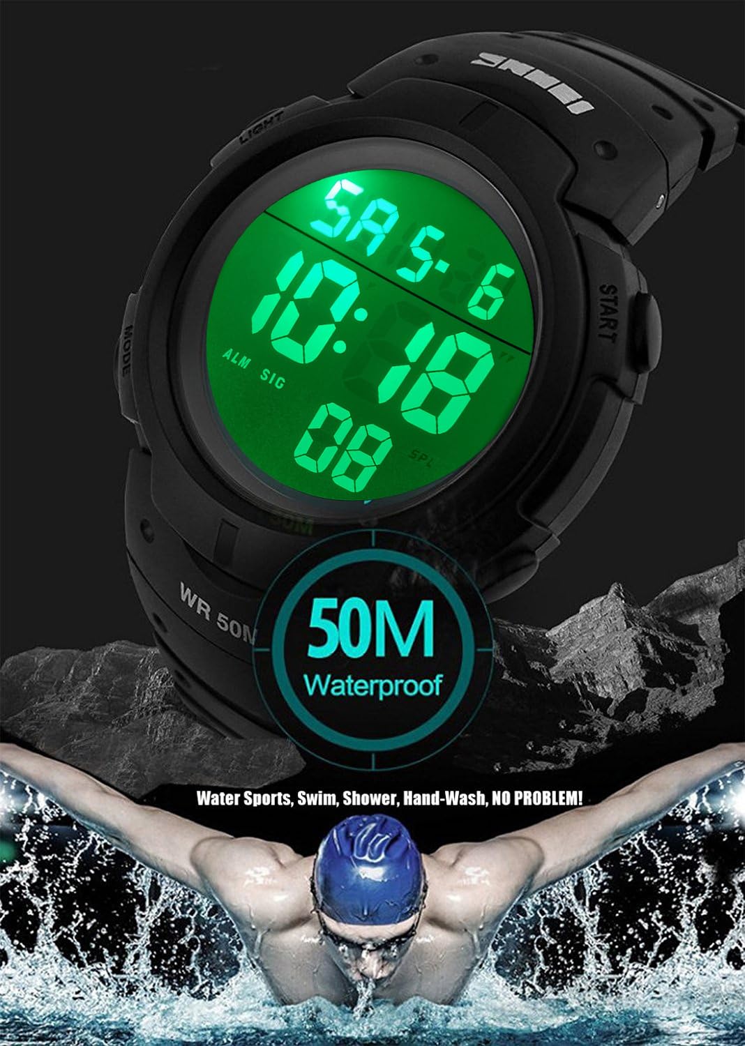 Foto 7 pulgar | Venta Internacional - Reloj Pasoy Digital 50 M Resistente Al Agua Con Luz Led Para Deporte