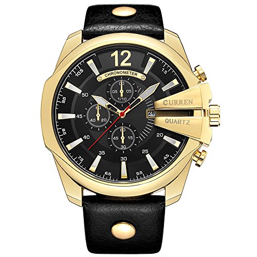 Venta Internacional - Reloj Curren Luxury Gold Date Para Hombre Con Correa De Piel