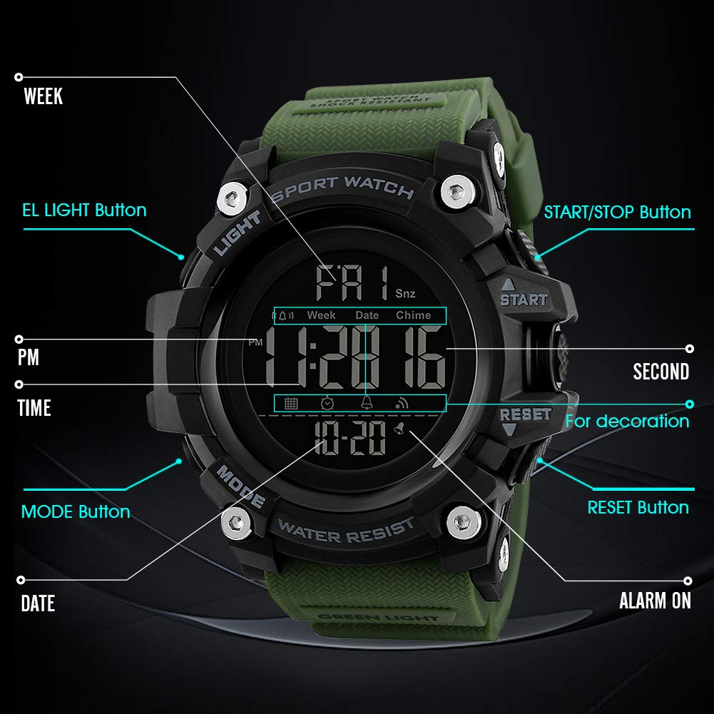 Foto 4 pulgar | Venta Internacional - Reloj Bozlun Digital Militar Impermeable con Cronógrafo y Doble Zona Horaria