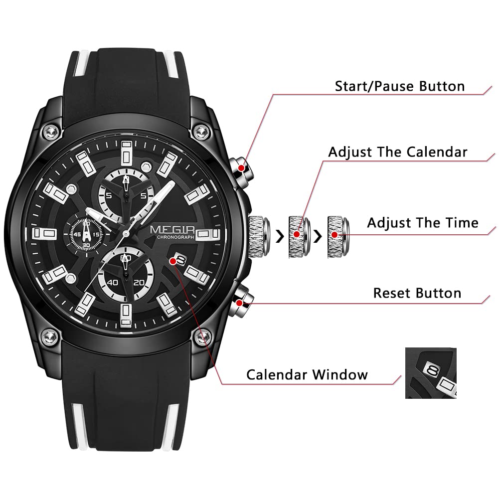 Foto 5 pulgar | Venta Internacional - Reloj Megir Deportivo para Hombre con Cronógrafo y Luz Luminosa
