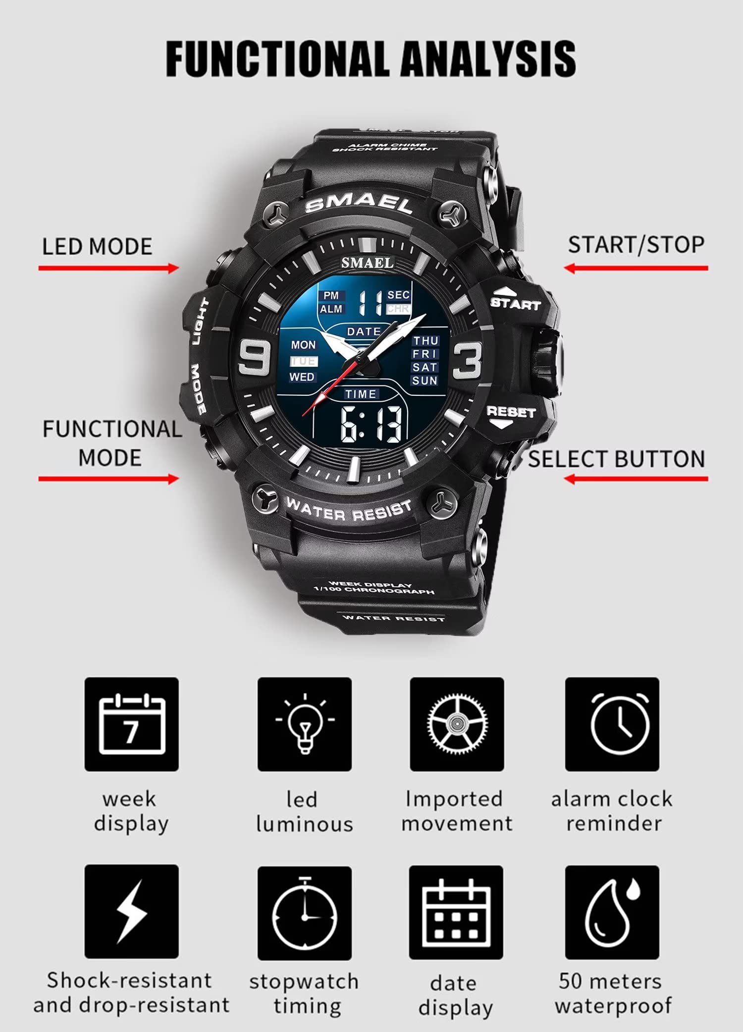 Foto 3 | Venta Internacional - Reloj Deportivo Hooshu Waterproof Military Para Hombre