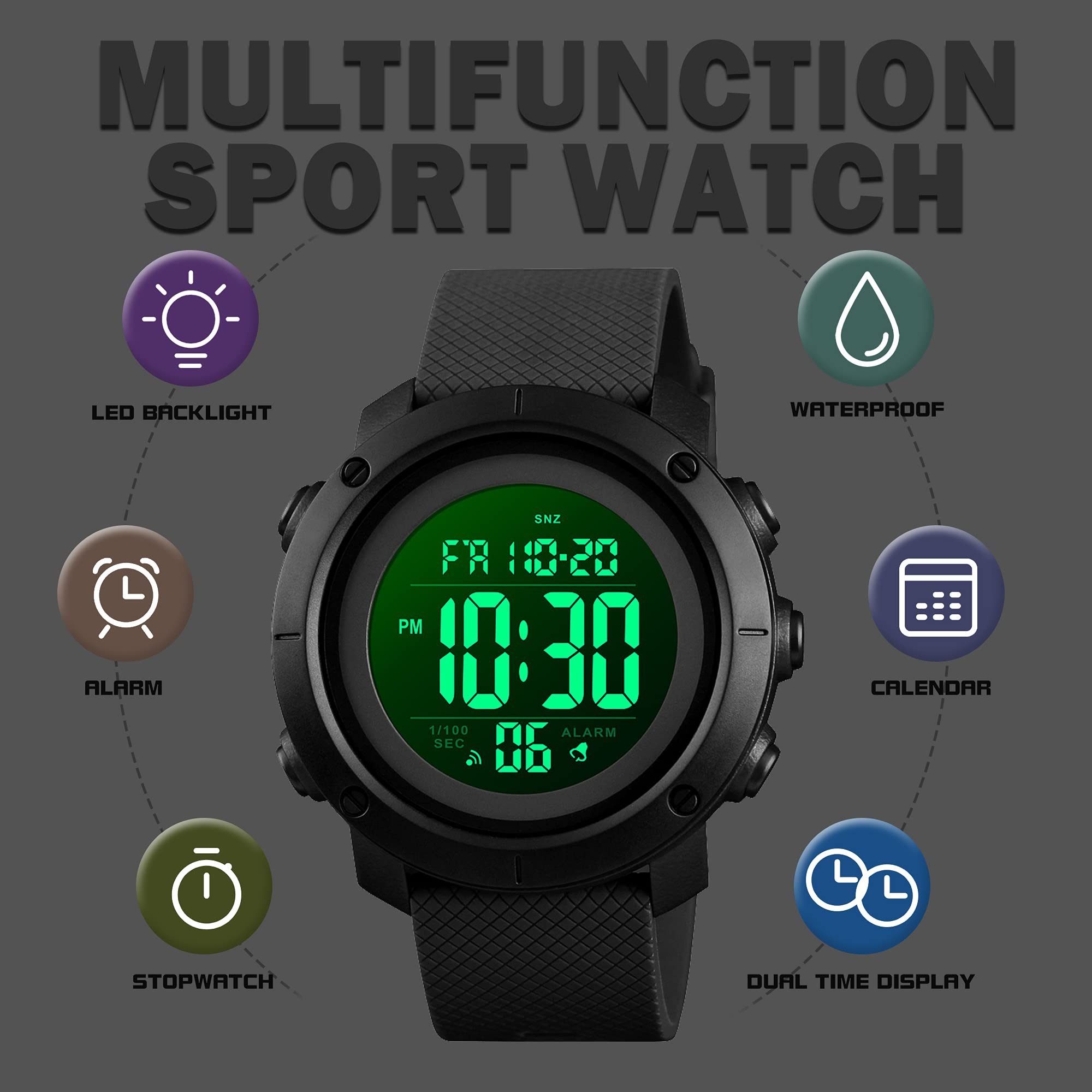 Foto 4 pulgar | Venta Internacional - Reloj Deportivo Findtime Digital Para Hombre, 5 Atm, Resistente Al Agua Con Alarma