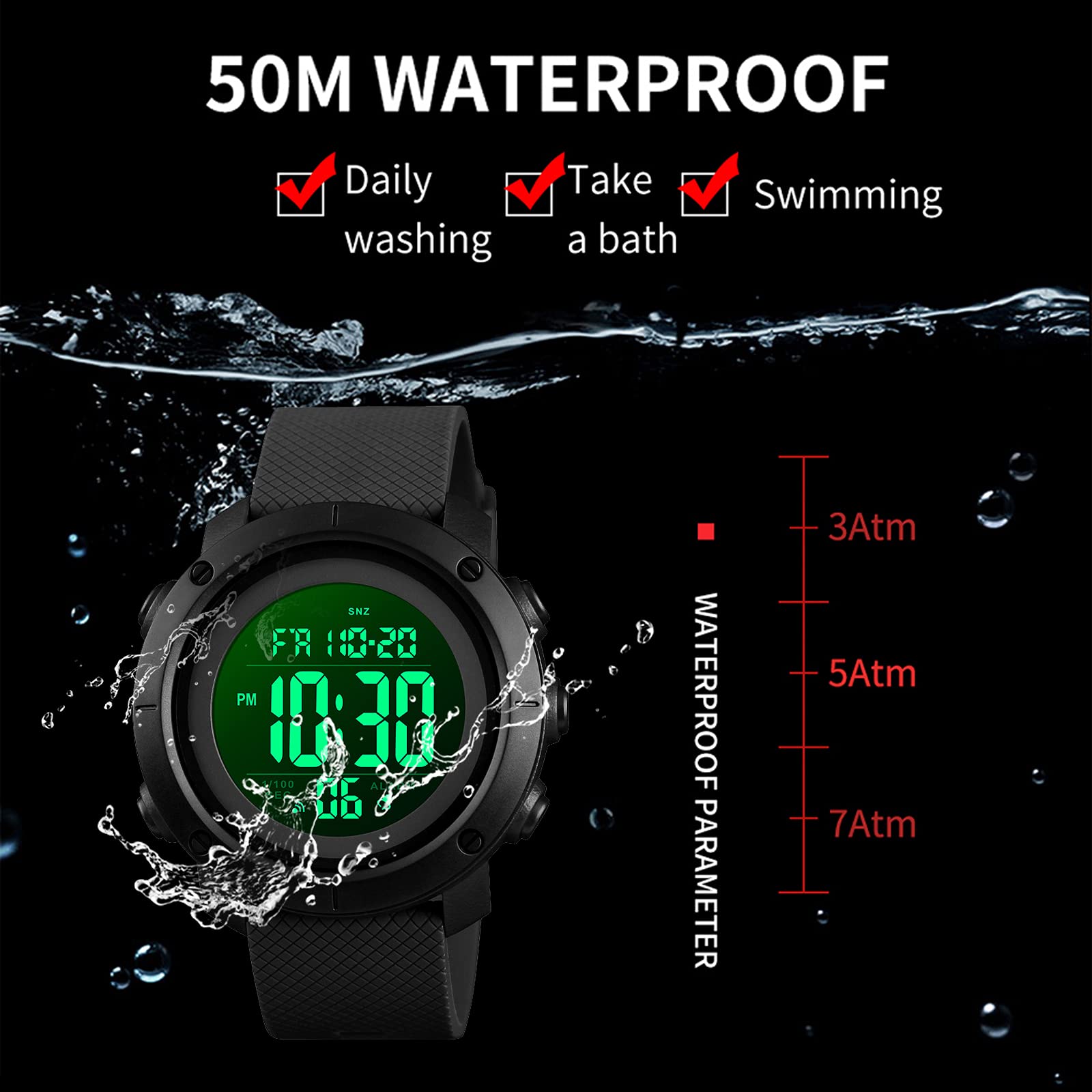 Foto 5 pulgar | Venta Internacional - Reloj Deportivo Findtime Digital Para Hombre, 5 Atm, Resistente Al Agua Con Alarma