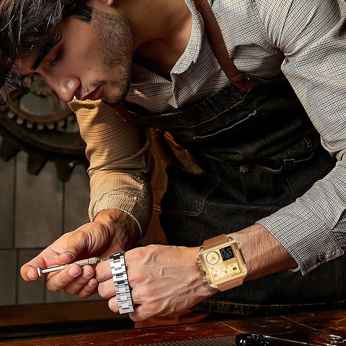 Foto 5 pulgar | Venta Internacional - Reloj Gosasa Led Digital Cuadrado Café para Hombre