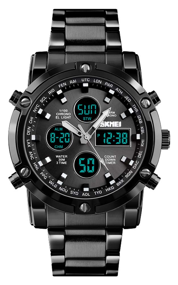 Venta Internacional - Reloj Deportivo Tonnier Analógico Digital Led De Doble Hora Para Hombre, Negro