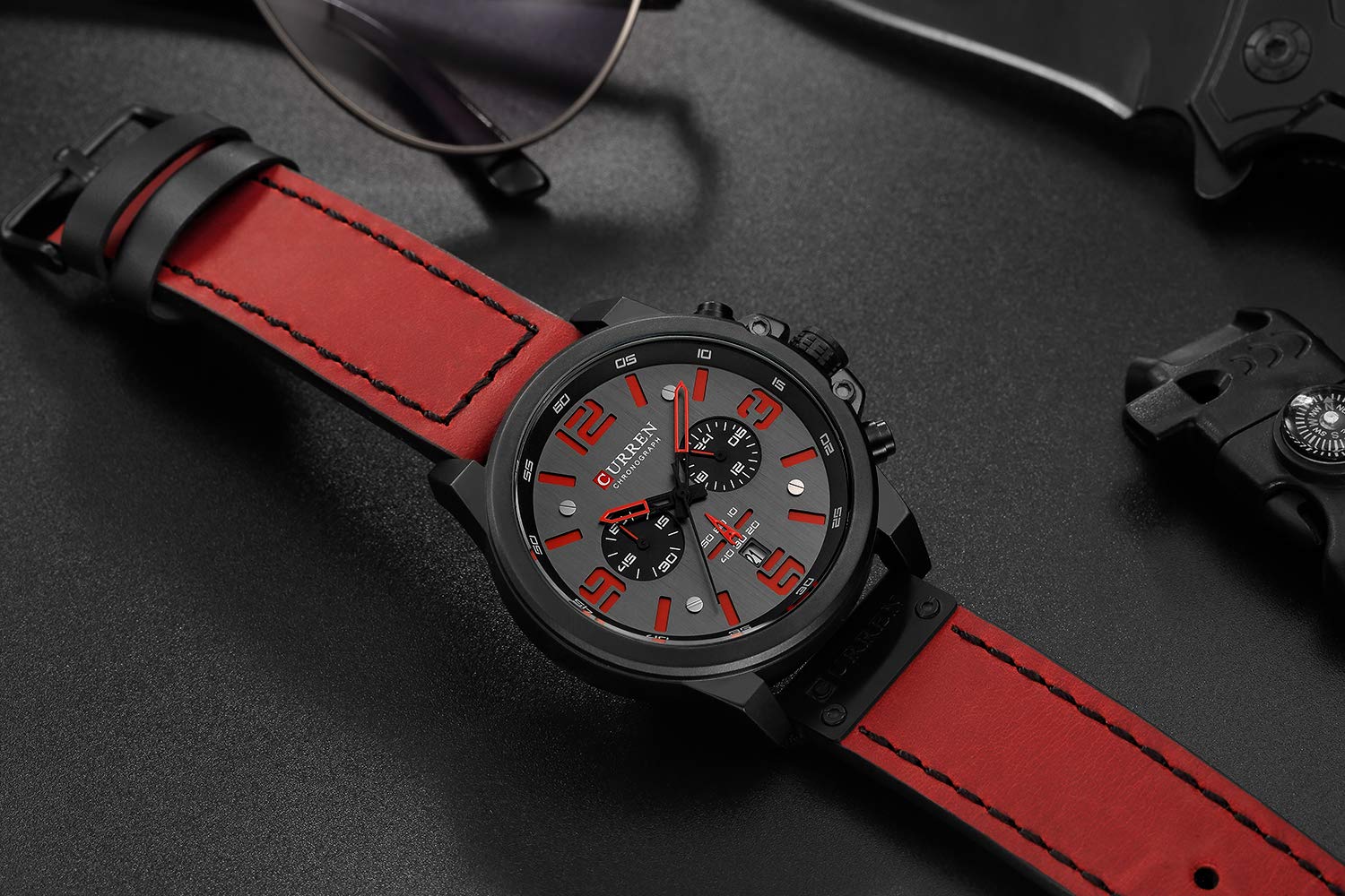 Foto 5 pulgar | Venta Internacional - Reloj Curren Military Para Hombre Con Correa De Piel Y Funda De 42 Mm