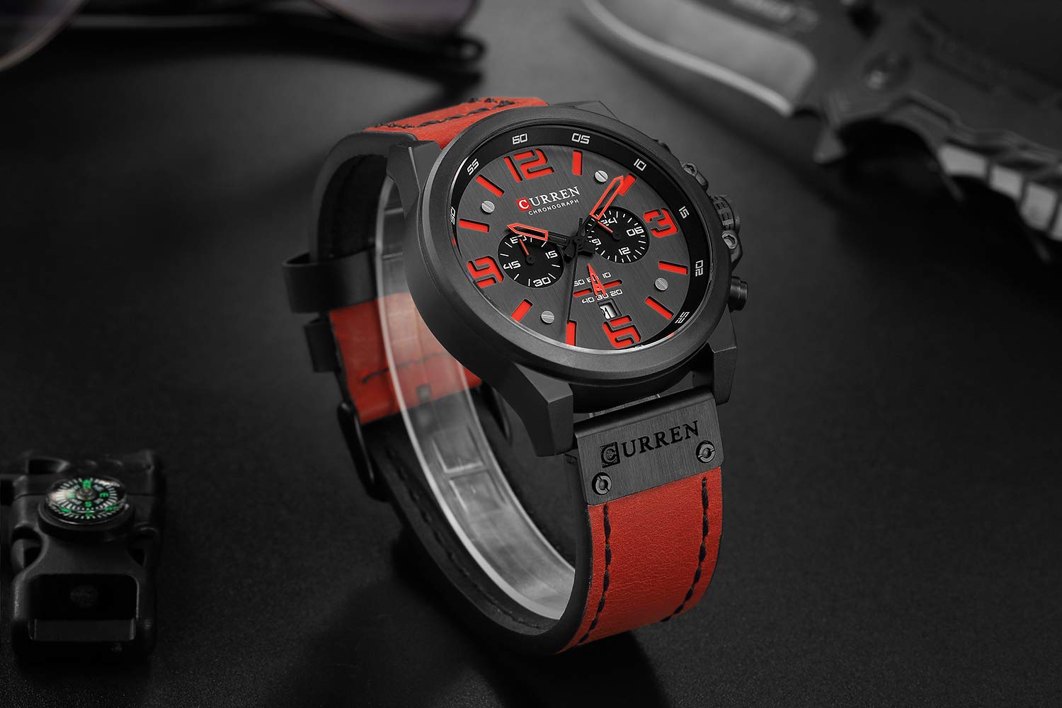 Foto 6 pulgar | Venta Internacional - Reloj Curren Military Para Hombre Con Correa De Piel Y Funda De 42 Mm