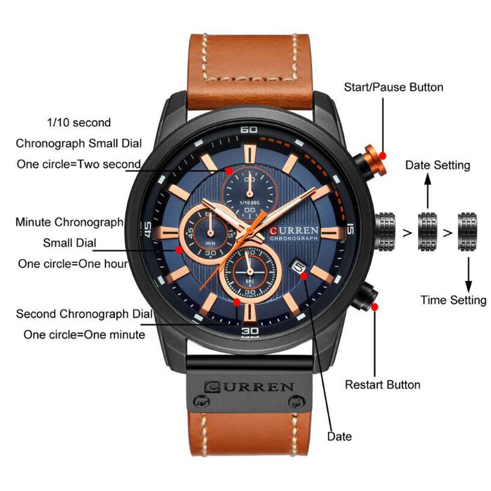 Foto 6 pulgar | Venta Internacional - Reloj Gosasa, Cronógrafo Deportivo, Cuarzo, Cuero Marrón, Para Hombre