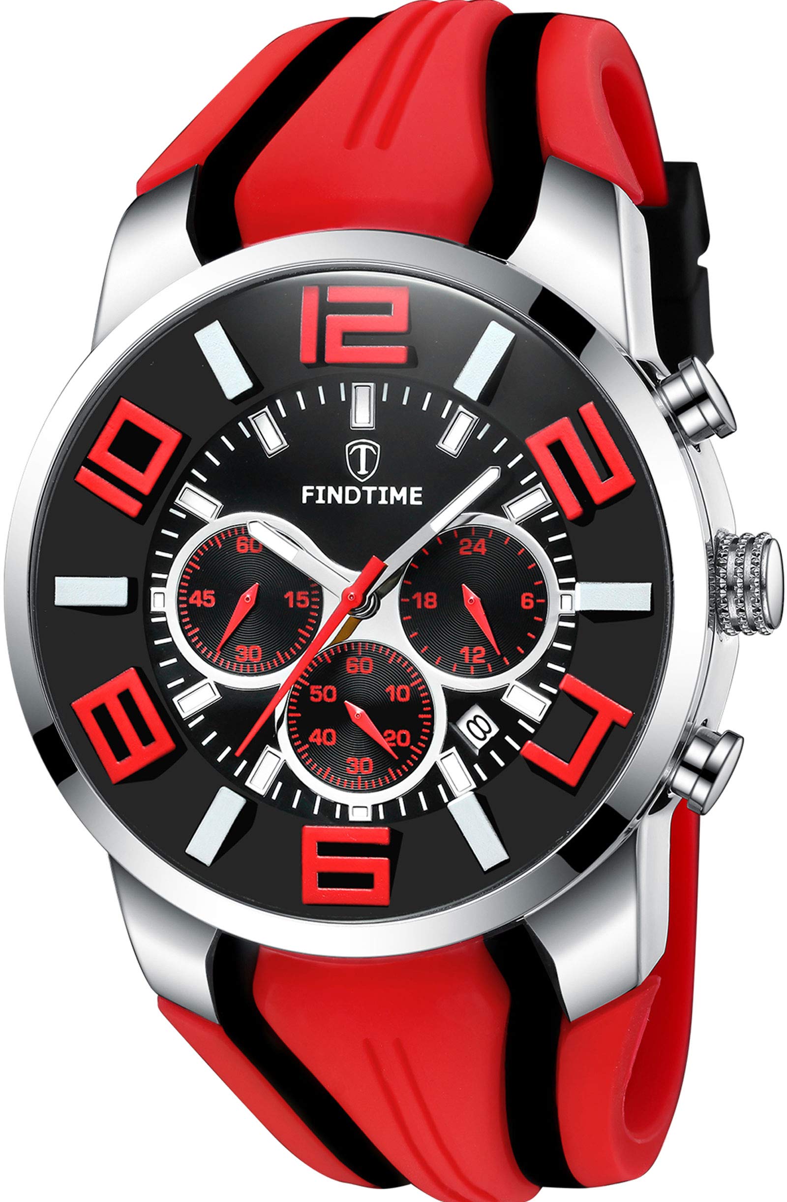 Venta Internacional - Reloj Deportivo Findtime Rojo Para Hombre Con Cronógrafo Resistente Al Agua Hasta 3 Atm