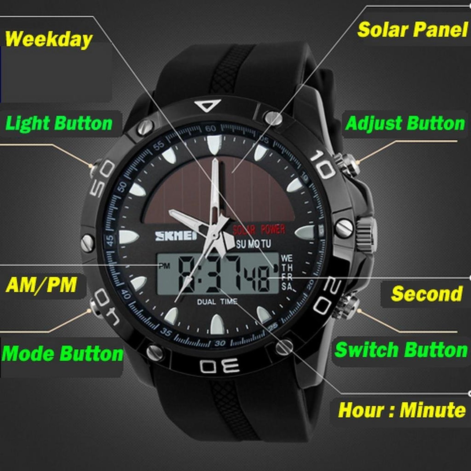 Foto 4 pulgar | Venta Internacional - Reloj De Pulsera Deportivo Carlien Solar, 50 M, Resistente Al Agua