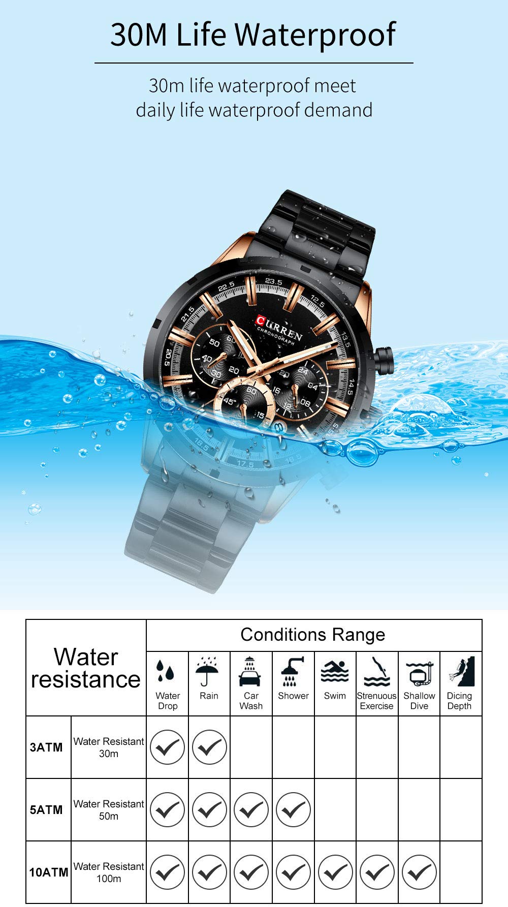 Foto 9 pulgar | Venta Internacional - Reloj Matkasur Para Hombre, Para Citas, Deportes, Resistente Al Agua, 30 M A 50 M