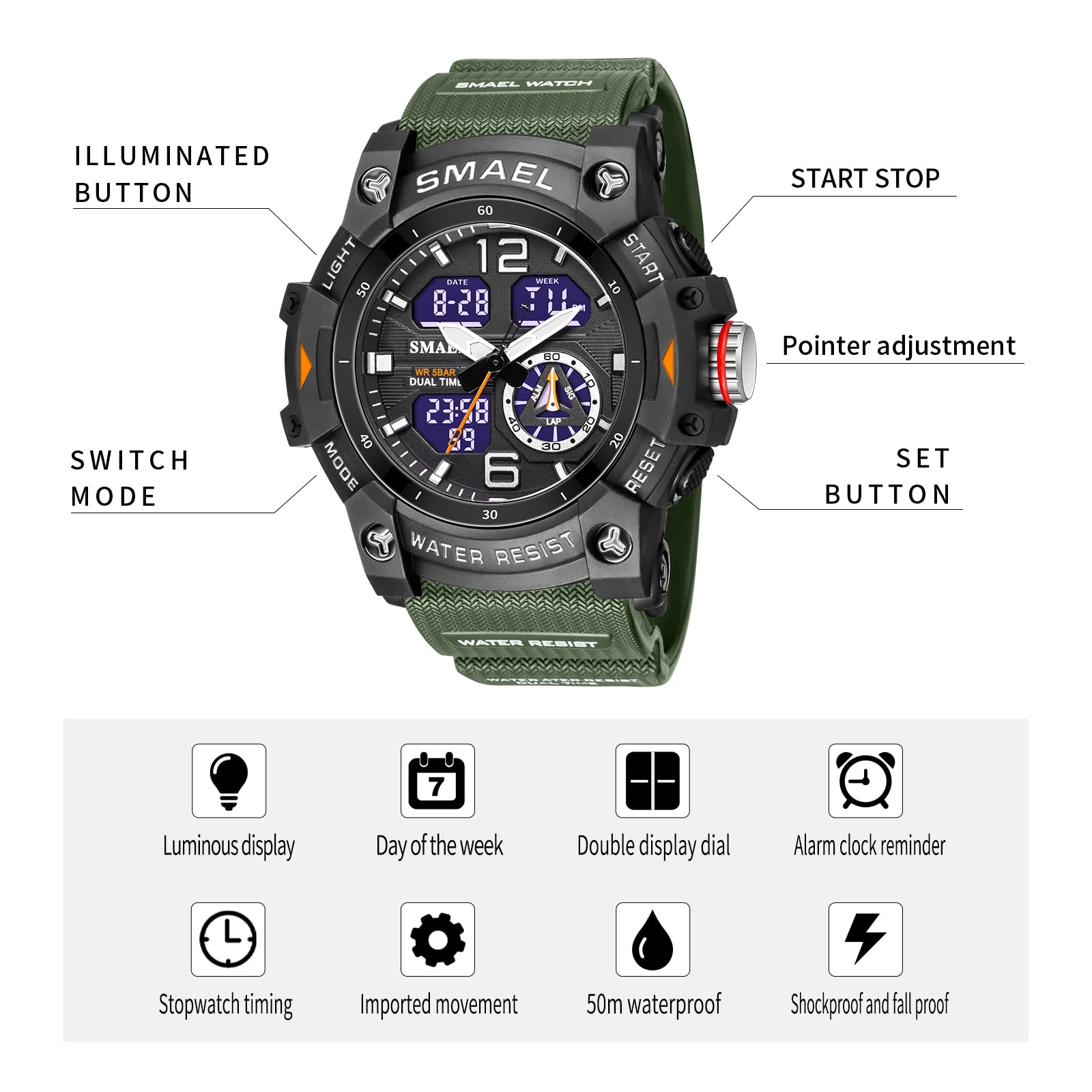 Foto 8 | Venta Internacional - Reloj Deportivo Smael 8007 De Cuarzo Digital Con Doble Movimiento Para Hombre