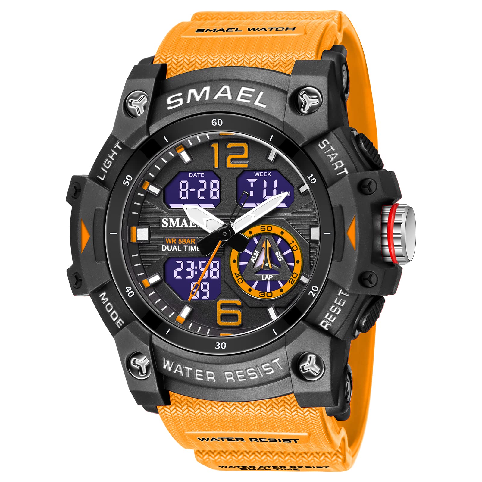 Venta Internacional - Reloj Deportivo Smael 8007 De Cuarzo Con Doble Movimiento Para Hombre, Color Naranja