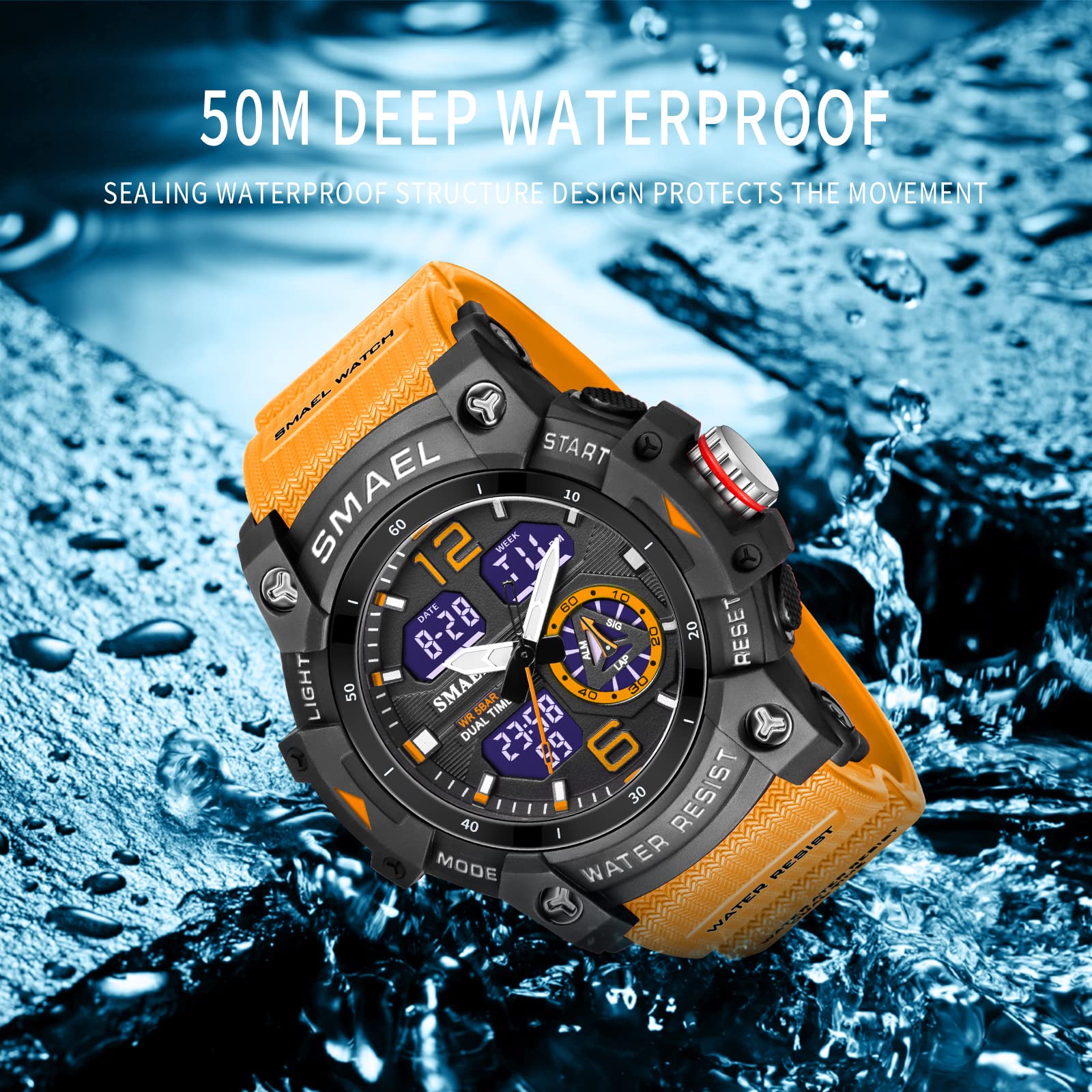 Foto 7 pulgar | Venta Internacional - Reloj Deportivo Smael 8007 De Cuarzo Con Doble Movimiento Para Hombre, Color Naranja