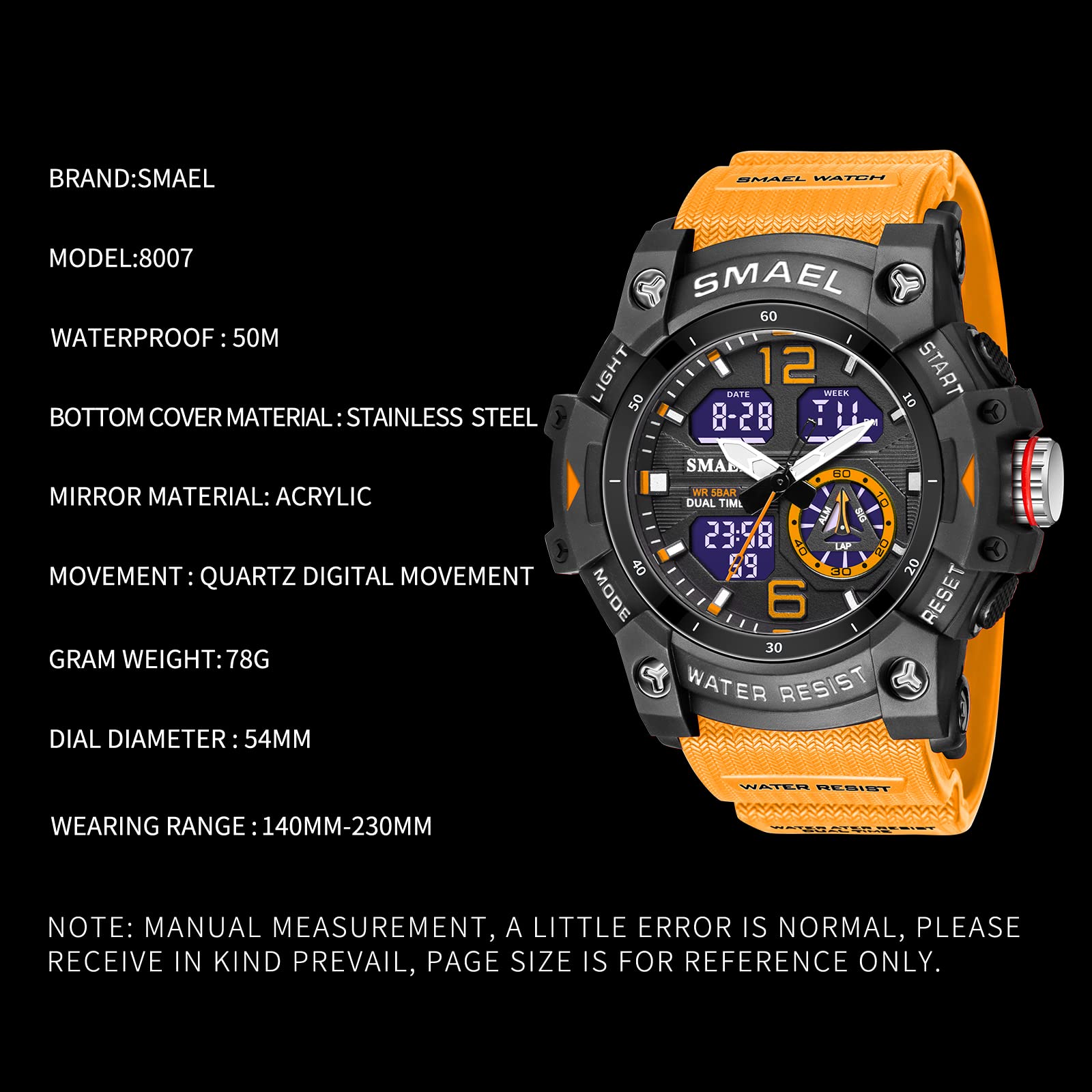 Foto 9 pulgar | Venta Internacional - Reloj Deportivo Smael 8007 De Cuarzo Con Doble Movimiento Para Hombre, Color Naranja