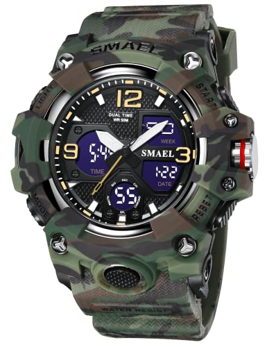 Venta Internacional - Reloj Hooshu Analógico Doble Pantalla Impermeable Camuflaje Verde para Hombre