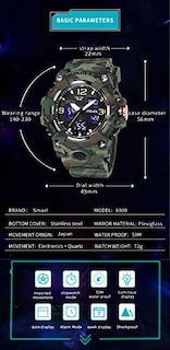 Foto 2 | Venta Internacional - Reloj Hooshu Analógico Doble Pantalla Impermeable Camuflaje Verde para Hombre