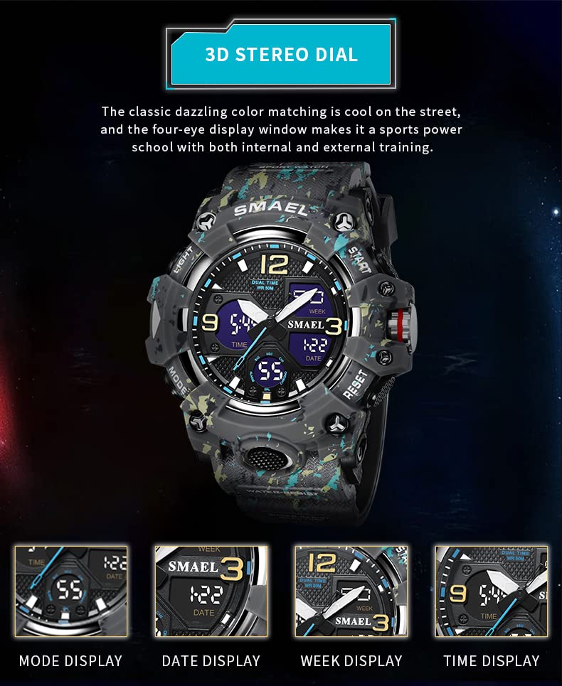 Foto 5 pulgar | Venta Internacional - Reloj Hooshu Analógico Doble Pantalla Impermeable Camuflaje Verde para Hombre