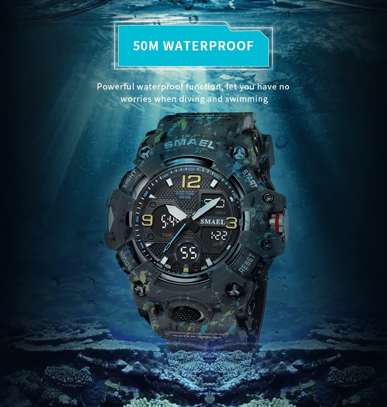 Foto 7 pulgar | Venta Internacional - Reloj Hooshu Analógico Doble Pantalla Impermeable Camuflaje Verde para Hombre