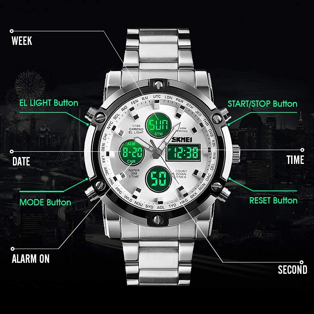 Foto 3 pulgar | Venta Internacional - Reloj De Pulsera Skmei Analógico Digital Para Hombre De Acero Inoxidable