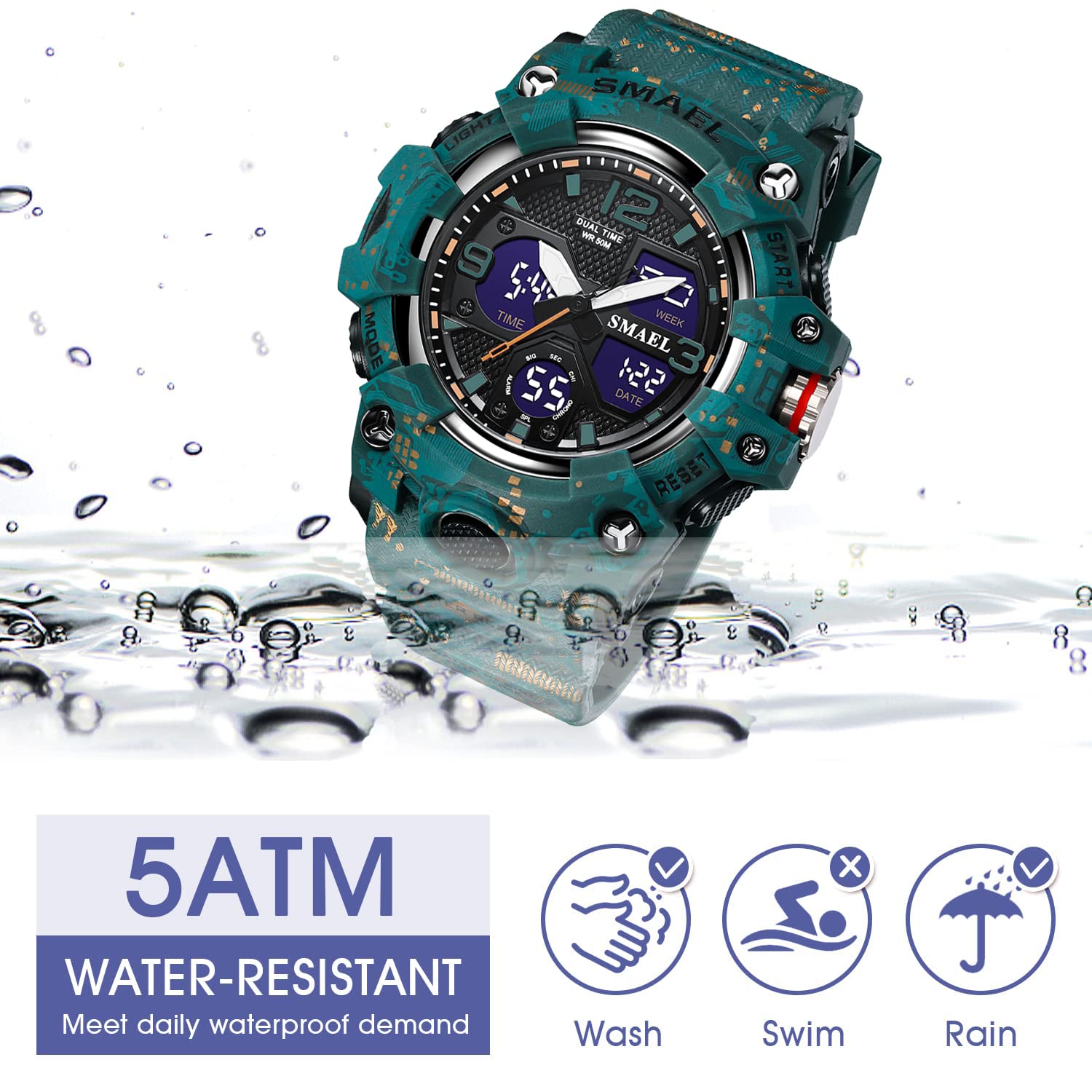 Foto 6 pulgar | Venta Internacional - Reloj Smael Para Hombre, Led Digital, Militar, Resistente Al Agua, 50 M