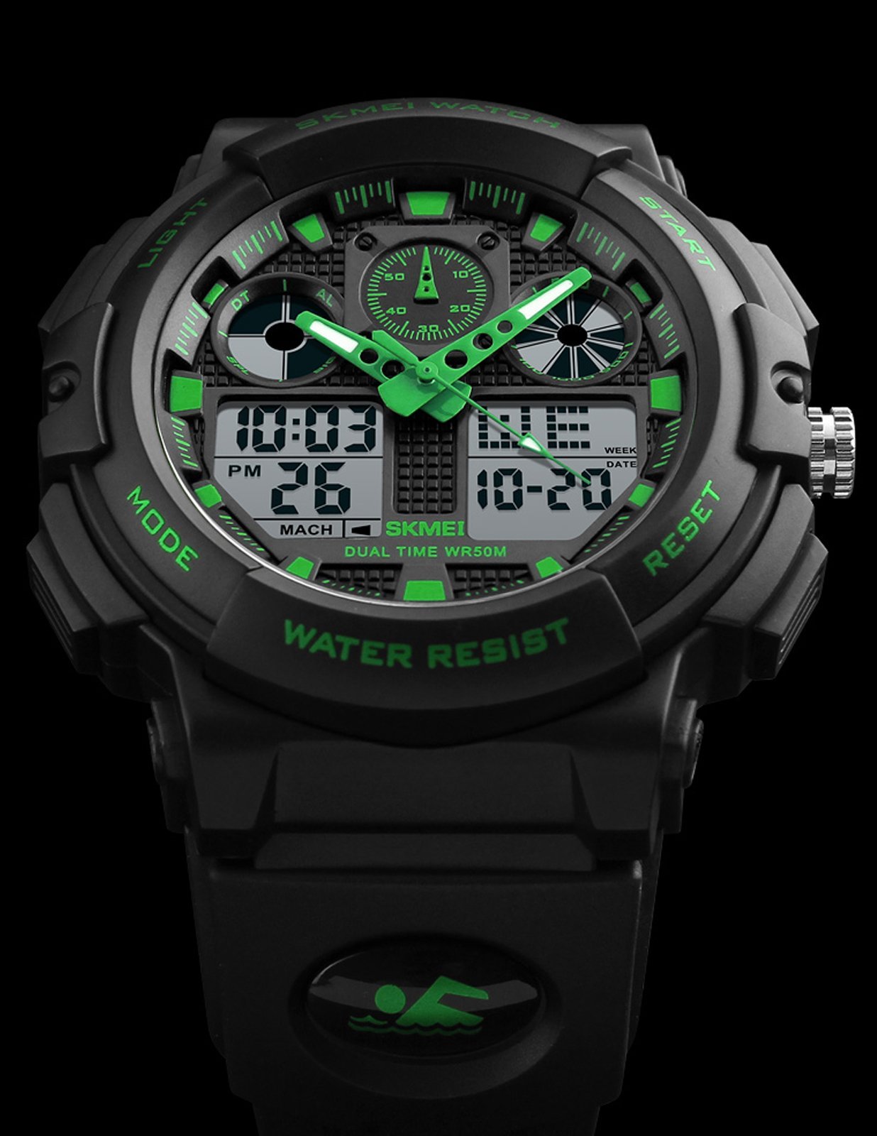 Foto 5 pulgar | Venta Internacional - Reloj De Pulsera Skmei Para Hombre, Negro Y Verde, Led, Impermeable, Deportivo