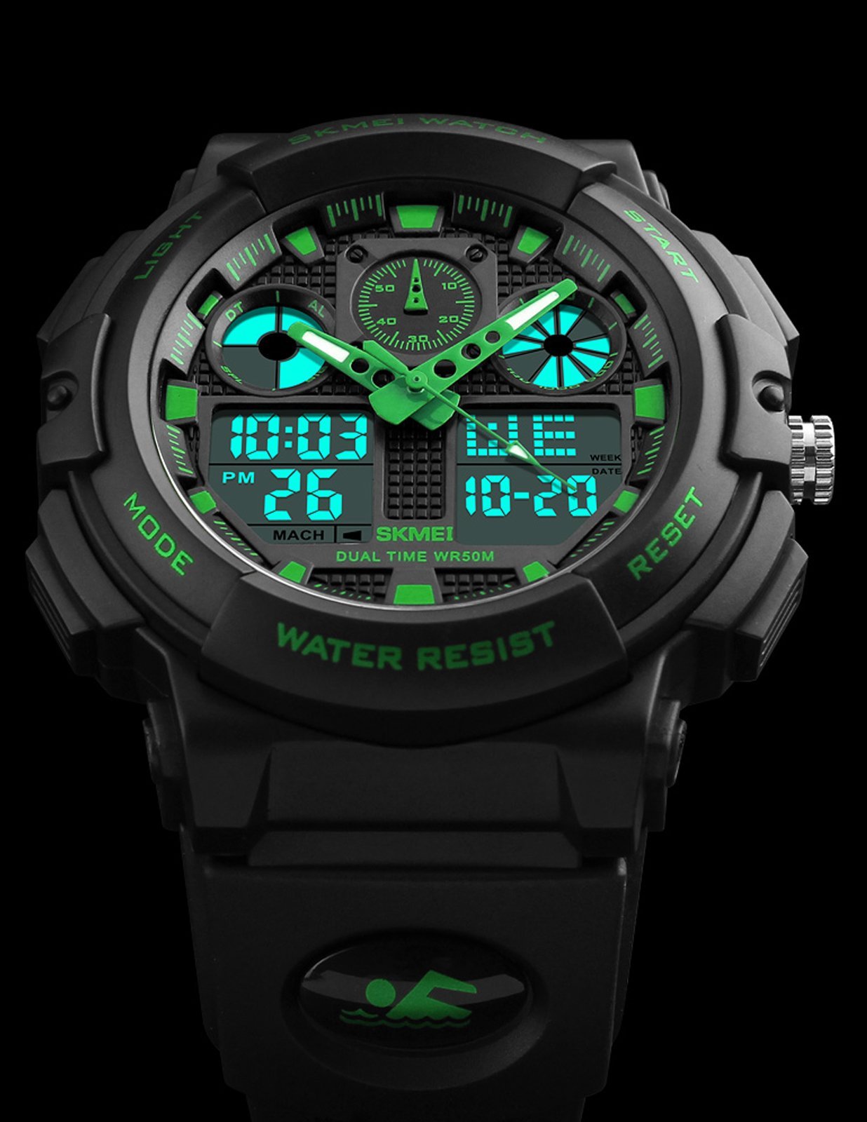 Foto 6 pulgar | Venta Internacional - Reloj De Pulsera Skmei Para Hombre, Negro Y Verde, Led, Impermeable, Deportivo