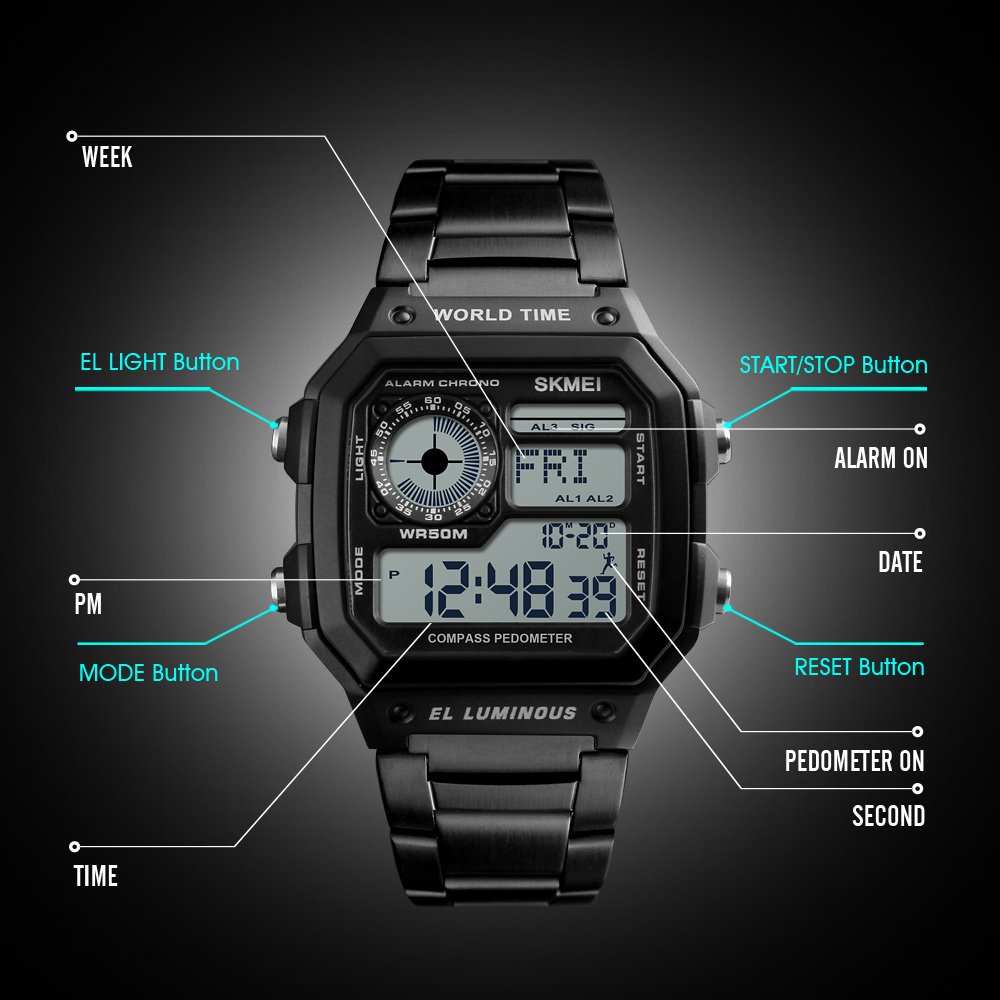 Foto 7 pulgar | Venta Internacional - Reloj Deportivo Yooten Word Time Con Alarma Digital De Doble Hora Para Hombre