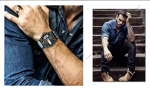 Foto 7 pulgar | Venta Internacional - Reloj Fanmis, Correa De Piel Para Hombre, Chapada En Negro, 30 M, Resistente Al Agua