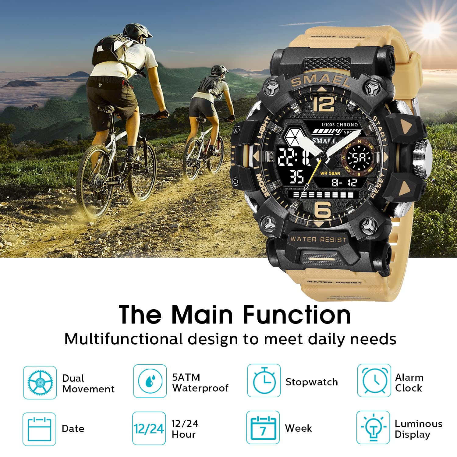 Foto 5 pulgar | Venta Internacional - Reloj Deportivo Smael Para Hombre, Led Digital, Impermeable, Color Caqui