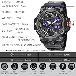 Foto 6 | Venta Internacional - Reloj Smael Con Alarma Led Impermeable Para Hombre, Militar Y Exterior