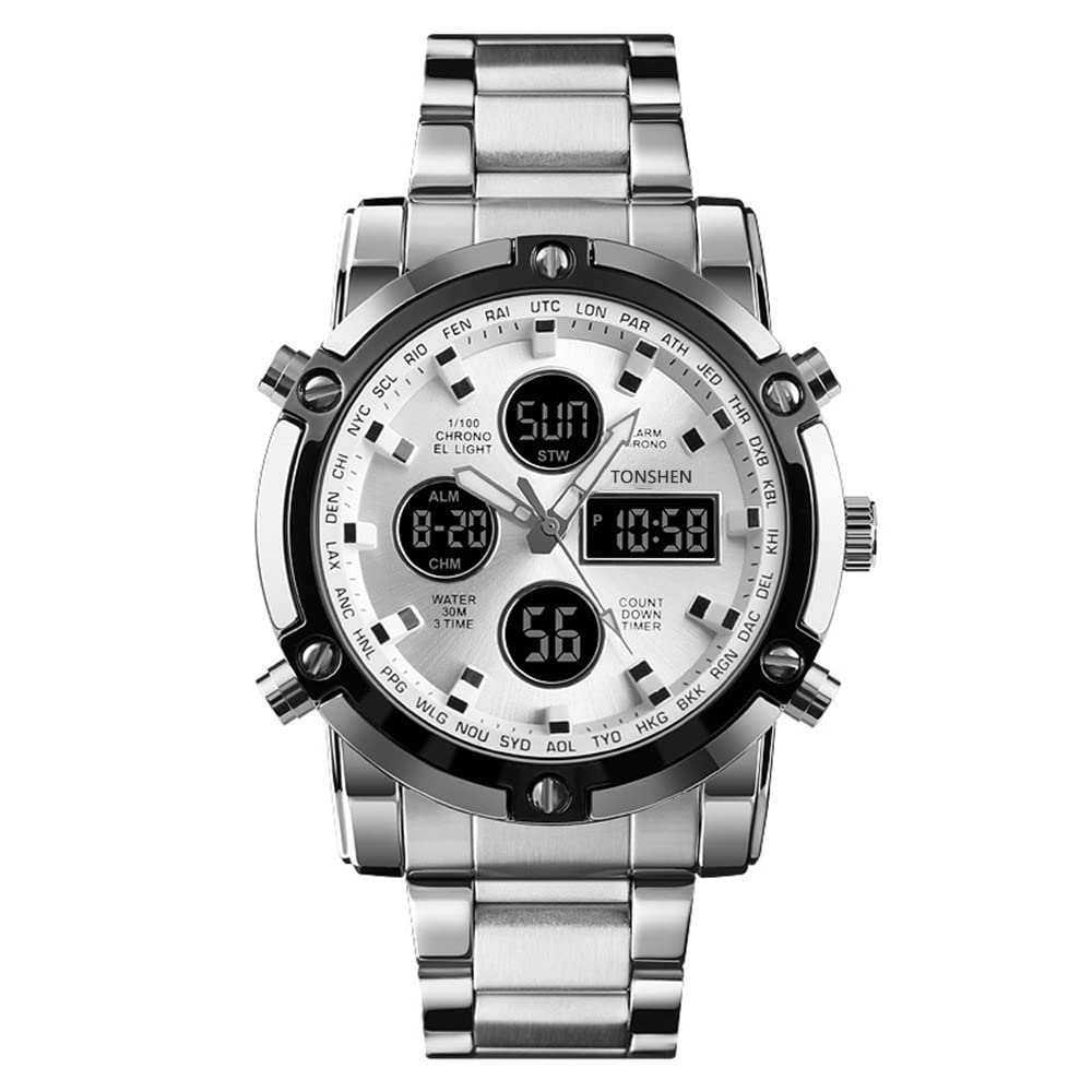 Venta Internacional - Reloj Deportivo Tonshen Digital Analógico De Cuarzo Led De Acero Inoxidable