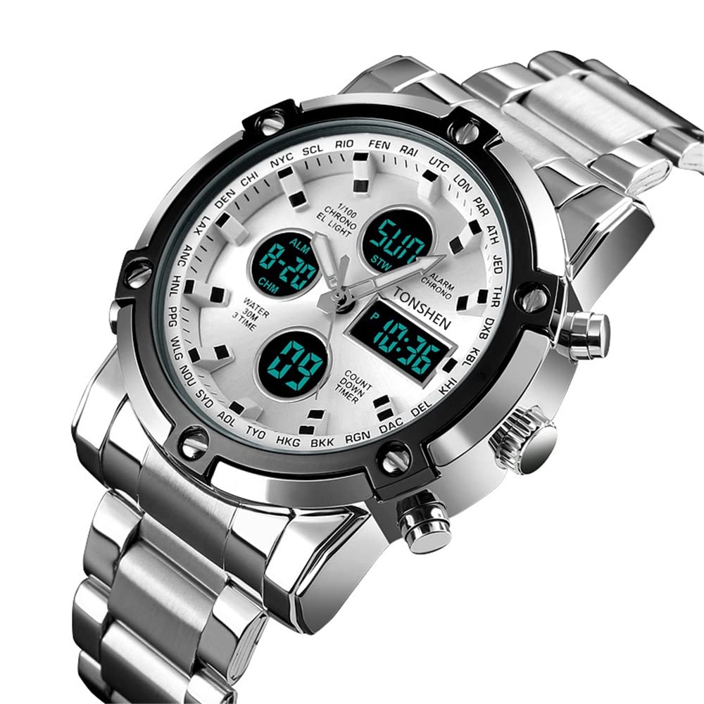 Foto 5 pulgar | Venta Internacional - Reloj Deportivo Tonshen Digital Analógico De Cuarzo Led De Acero Inoxidable