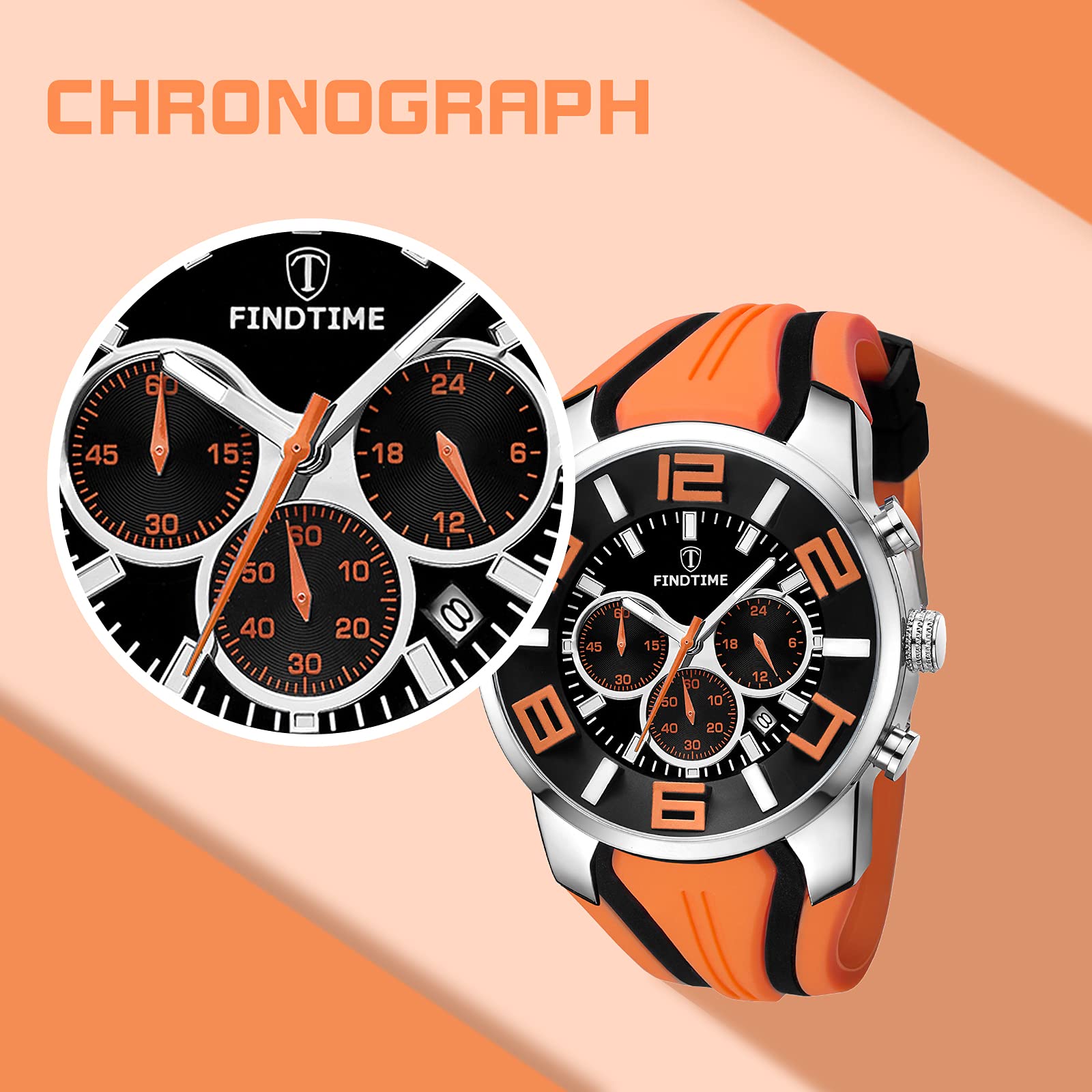 Foto 4 pulgar | Venta Internacional - Reloj Deportivo Findtime Findtime Orange Chronograph 3atm Waterp