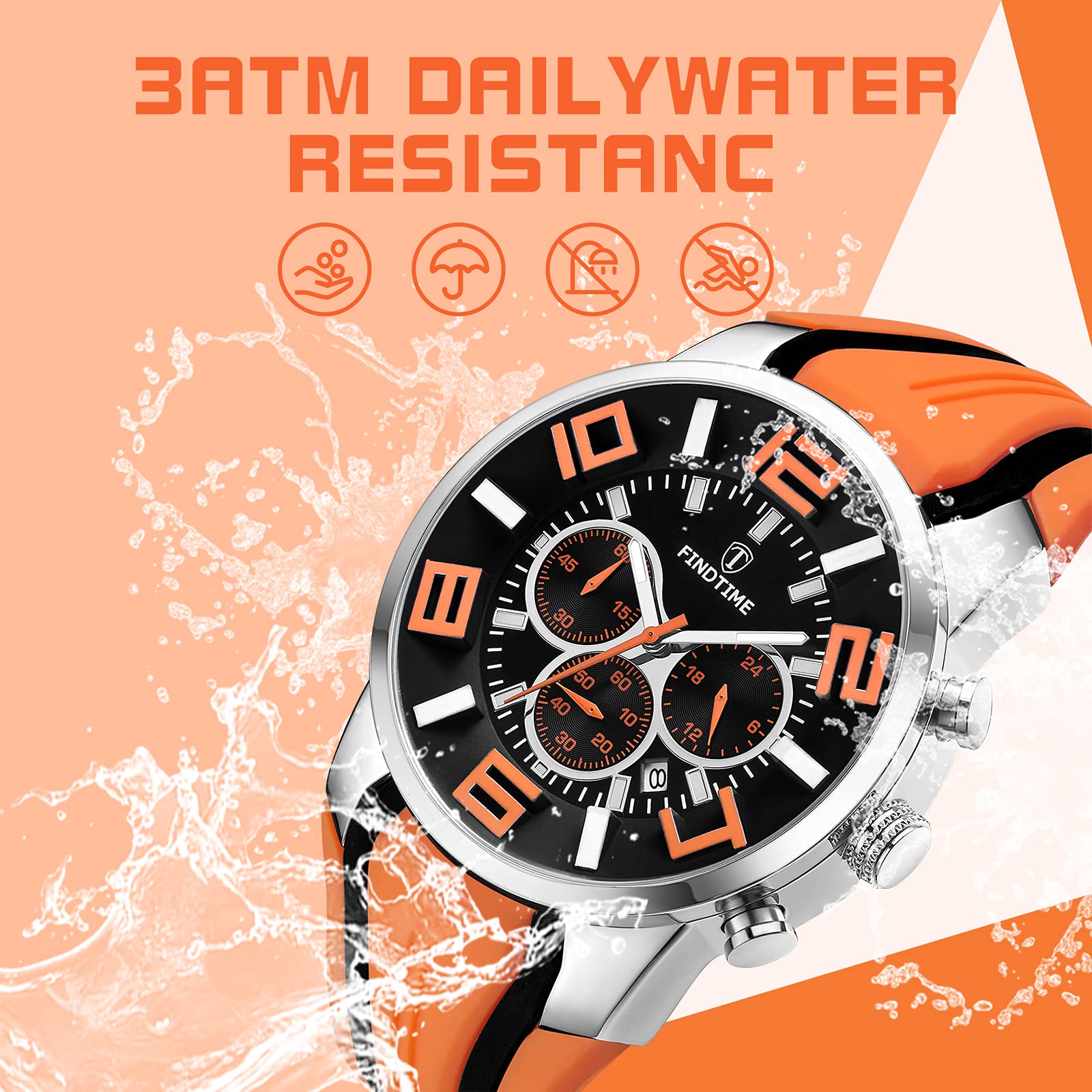 Foto 5 pulgar | Venta Internacional - Reloj Deportivo Findtime Findtime Orange Chronograph 3atm Waterp