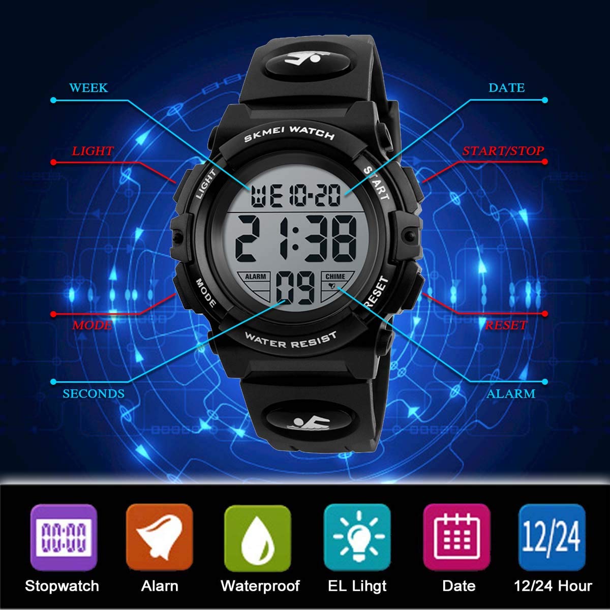 Foto 3 | Venta Internacional - Reloj Digital Afarer Impermeable Para Niños Con Cronómetro Con Alarma